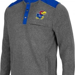 Colosseum Men's Kansas Jayhawks Grey Huff Quarter-Snap Pullover Jacket