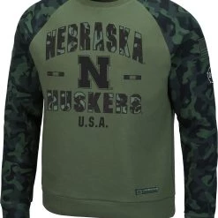 Colosseum Men's Nebraska Cornhuskers Green OHT Crew Pullover Sweatshirt