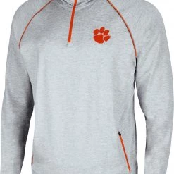 Colosseum Men's Clemson Tigers Grey Timeline Quarter-Zip Pullover Hoodie